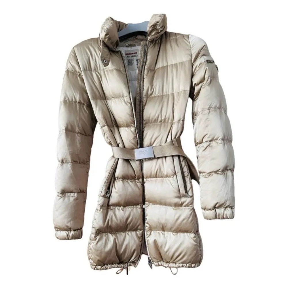 Prada tan puffer jacket with removable hood